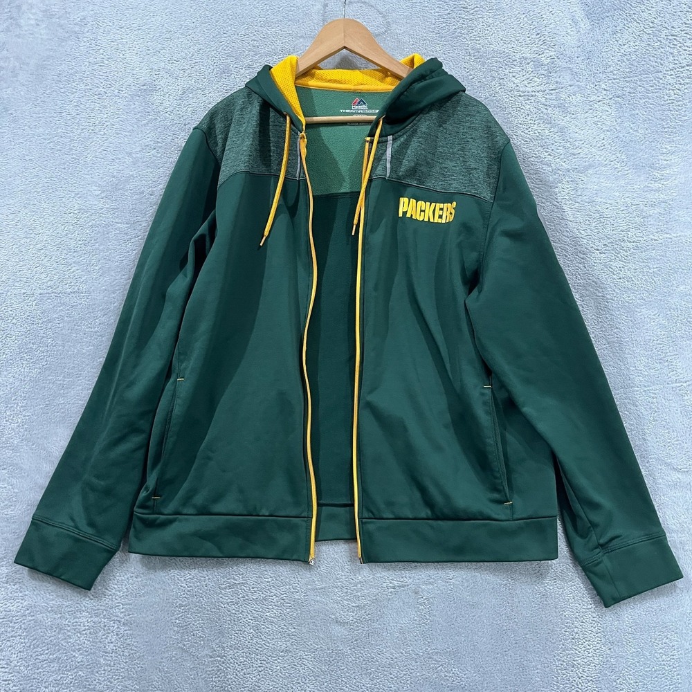 Majestic Therma Base Jacket Mens‎ XL Green Bay Packers Football NFL Fleece Lined